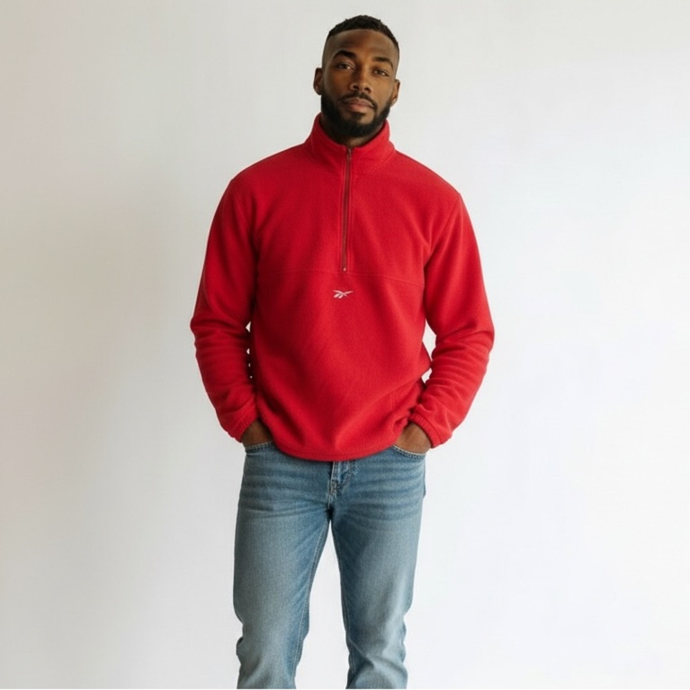 Reebok Fleece Quarter Zip Men’s 2XL Red Pullover Vintage Athletic Warm Jacket